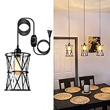 HMVPL Farmhouse Plug in Pendant Light, Outdoor Swag Lamp with Plug in Cord On/Off Dimmer, Plug in Ha