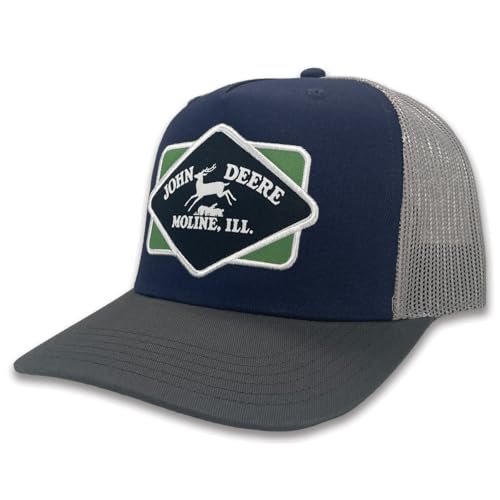 John Deere Diamond Patch Trucker Hat, Navy Blue and Charcoal