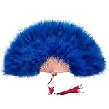 SakuRiver ハンドファン 大人用 ウェディング 折りたたみダンスファン 50 * 30cm カラフル パーティー キャットウォーク フラッフ フェザーファン フェザー折りたたみハンドファン(Color-15)