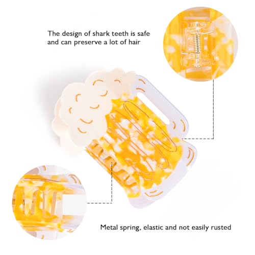 Beer Mug Shaped Hair Claw, Acetate, Yellow and White,Birthday Gift for Women Mother Day Present 1PC