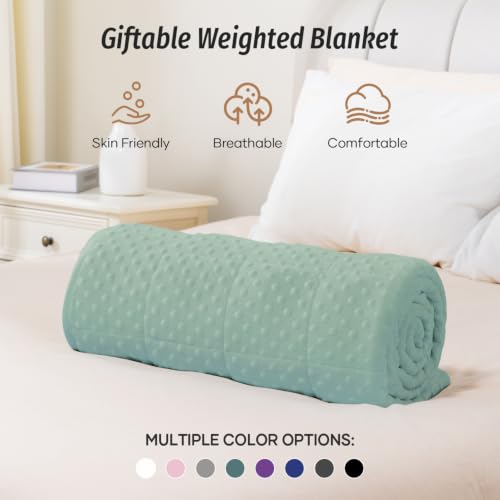 Image of Wemore Minky Dot Weighted Blanket for Adults 20lbs Queen Size 60 inchx80 inch Green | Great for Reading, Napping, Relaxing, Stress Relief & Better Sleep, Machine Washable, All Season, Breathable, Glass Beads