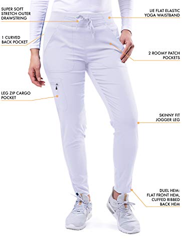 Adar Pro Modern Athletic Scrub Set For Women - Modern V-Neck Scrub Top & Yoga Jogger Scrub Pants - P9500 - White - M #TOP3