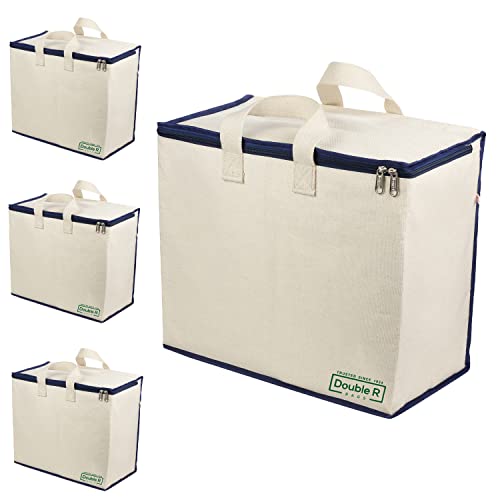 Image of DOUBLE R BAGS Multipurpose Clothes & Grocery Storage Organizer with Reinforced Cotton Handles, Zip Cover & 1 Compartment - Heavy Duty Canvas Bags (Navy, 43x27.9x43 cm, Pack of 4)