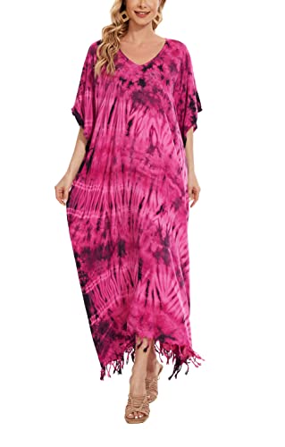 Image of Beautybatik Women Hippie Tie Dye Caftan Kaftan Loungewear Maxi Plus Size Long Dress XL to 4X