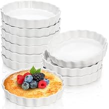 Foraineam 10 Pack 8 oz Creme Brulee Ramekins, 6 Inch Round Fluted Quiche Dishes, Porcelain Pie Pan Shallow Baking Dish Oven Safe for Baking Souffle, Apple Pie, Quiche, Tart