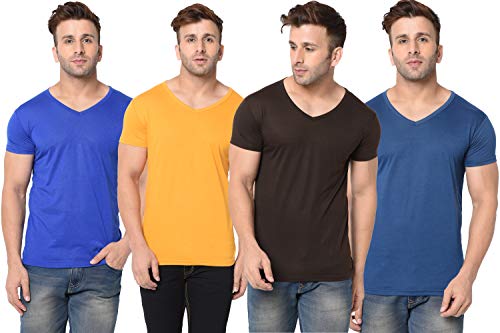 Image of Men's Half Sleeve Cotton V Neck T-Shirt (Pack of 4)