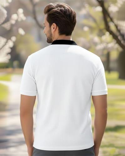 Image of AUSK Men Casual T-Shirt, Texture Printed Half Sleeve Tshirt for Mens, Polo Tshirt for Boys