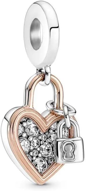 PANDORA Heart Padlock Double Dangle Charm - Gift for Her - Compatible Moments Rose & Sterling Silver with Cubic Zirconia - With Gift Box - Image 2