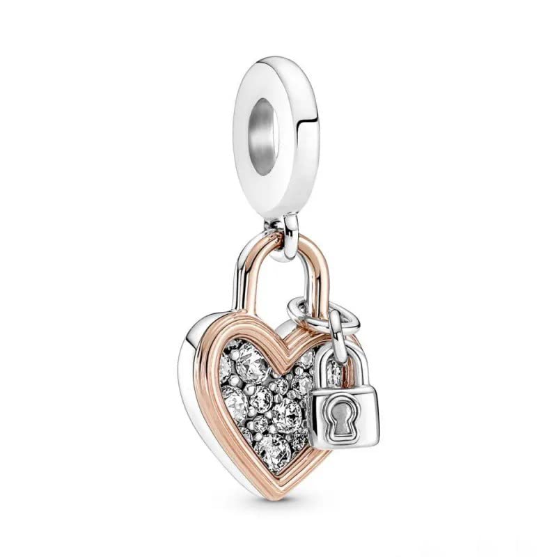 PANDORA Heart Padlock Double Dangle Charm - Gift for Her - Compatible Moments Rose & Sterling Silver with Cubic Zirconia - With Gift Box2
