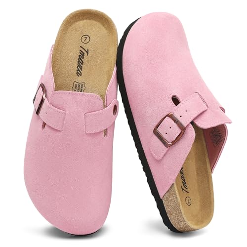 Tmaza Boston Clogs for Women Fall Shoes 2025 Mules Suede Clogs with Arch Support Memory Foam for Home/Office Pink 8