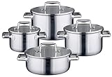 ELO Premium Multilayer Stainless Steel Kitchen Induction Cookware Pots and Pans Set with Multilayer Heating System, Easy-Pour Rim, Integrated Measuring Scale and Glass Lids, 8-Piece