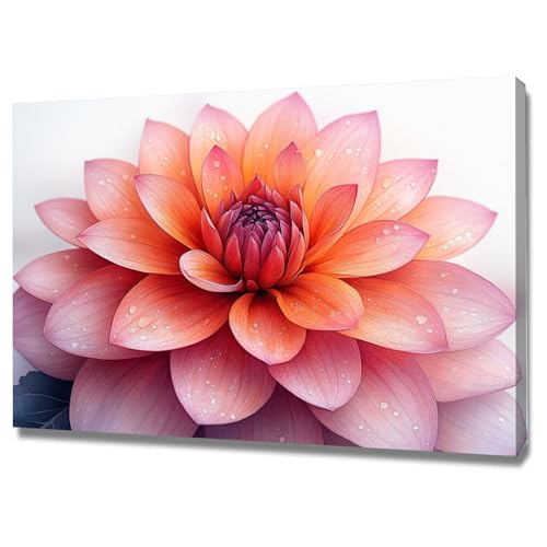 Tableau decoration murale fleurs aquarelle rose 60x90cm toile moderne encadrée TERUEA