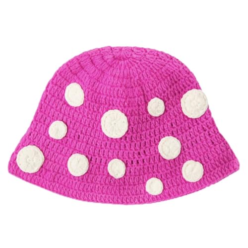 ComfyCamper Womens Knitted Pink and White Mushroom Hat Costume Adults Women Men Cottagecore Cosplay Halloween One Size