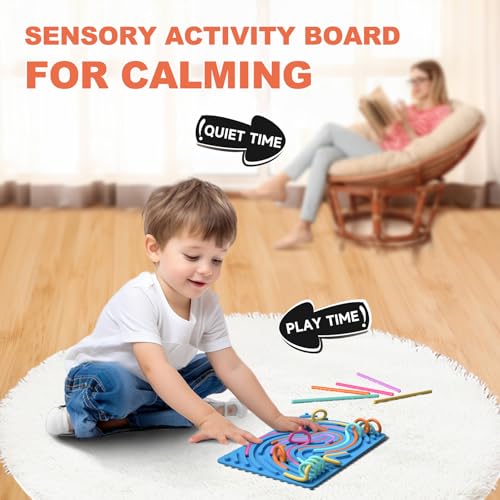 Sensory Fidget Toys for Kids,Silicone Sensory Activity Board for Stress,Soft Worry Toys for Calm Down Corner Supplies,Play Therapy ,Portable Travel Bag & 15 Strings,Simple Dimple Fidget Toys - Image 3