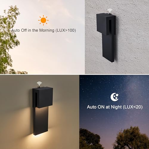 Image of Tarentlight Dusk to Dawn Outdoor Lighting Fixture Wall Mount,Modern Integrated LED 2-Light 17W, Exterior Sensor Front Porch Light,Textured Black,Anti Rust Outside Wall Lights for House,Doorway,Garage