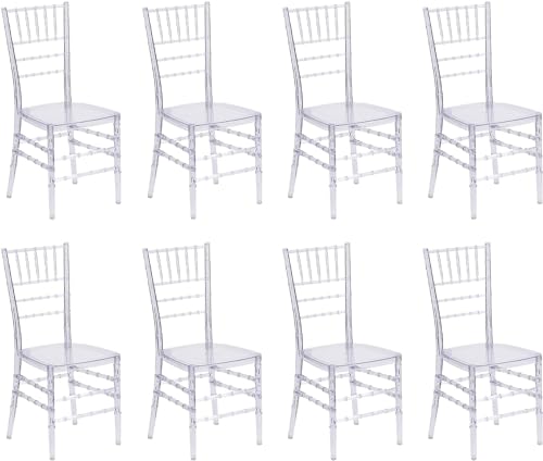 VAKTULS Clear Acrylic Chiavari Chairs, Modern Dining Chair Set of 8, Accent Event Ghost Chairs for Wedding Party Event Reception (Clear)