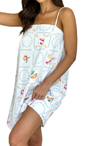 Image of NUFIWI Women Boho Graffiti Cami Mini Dress Spaghetti Strap Printed A Line Short Dress Backless Cut Out Colorful Sundress