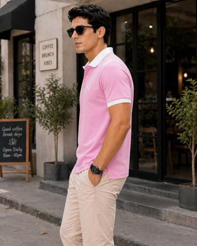Image of Mens Pique Polo T-Shirt | Cotton Rich, Smart Fit Polo with Embroidered Logo | Casual & Sports Wear | Polo T-Shirt for Men