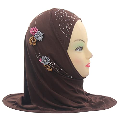 Muslim Girls Kids Hijab Islamic Scarf Shawls With 6 Beautiful Flowers Diamond For 1 To 5 Years Old Girls Hijab