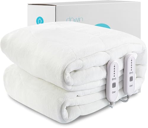 Heated Mattress Pad Queen Size - Coral Fleece Electric Mattress Warmer Dual Control with 5 Heat Settings,10Hrs Auto Off Timer Heating Mattress Cover,ETL Certified, Machine Washable,White