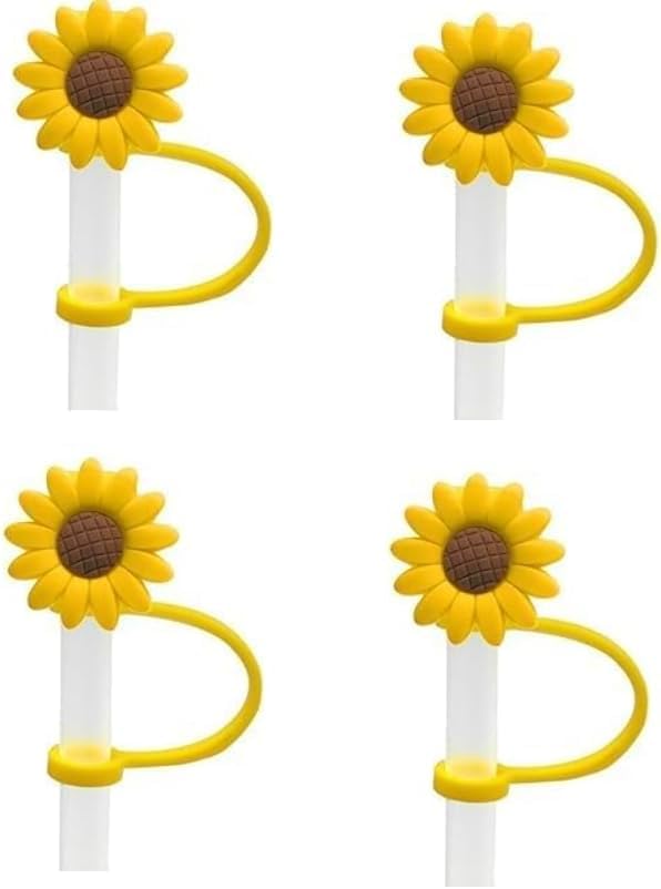 4 Pcs Sunflower Drinking Straw Dispensers - Silicone Cup Accessory Drinking Straw Dust Cap- Reusable Splash Proof Plugs Kitchen Tool- Sunflower Straw Plug