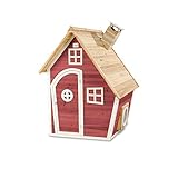 EXIT Toys Fantasia 100 Holzspielhaus für Draußen - Mit Schornstein - Gartenhaus aus Holz für Kinder - Einfache Montage - 100% FSC Zedernholz - TÜV-Zertifiziert - 128x108x171cm - Rot