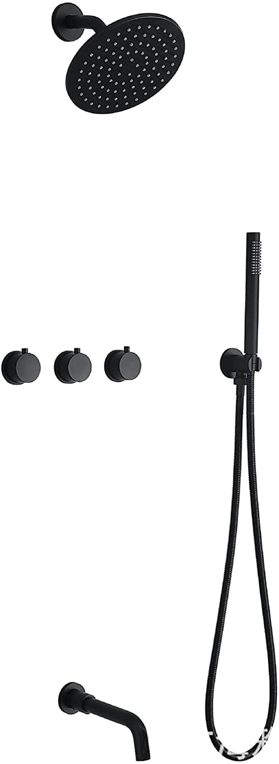 DFGHNBVC Shower Set Shower System With Tub Spout And Handheld Shower Faucet Set With 8" Round Rainfall Shower Head Shower Set Brass Wall Mount Shower Set, Rain Mixer Shower Combo Set, Bla