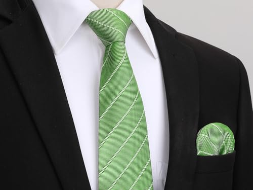 Image of HISDERN Mens Striped Ties Classic Silk Woven Tie and Pocket Square Set Formal Business Necktie Handkerchief for Wedding