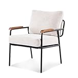 Karl home Accent Chair, Mid-Century Modern Armchiar Lounge Reading Vanity Chair with Metal Frame, Wood Armrest, Backrest for Bedroom, Living Room, Small Space, Waiting Room, Linen Beige