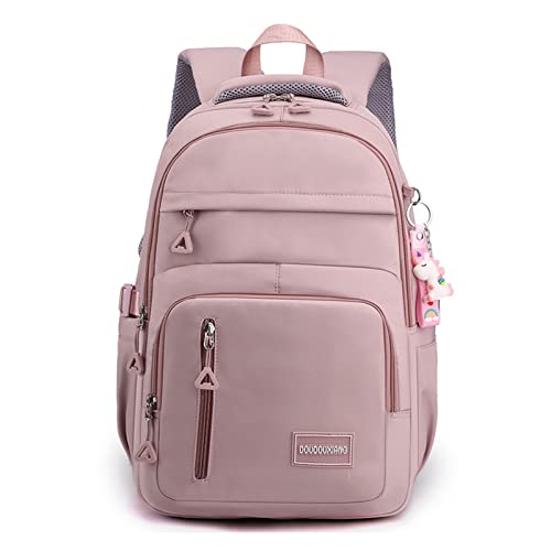 Mochila Impermeável Feminina Escolar Fashion Mochila Nylon Casual Feminina de Grande Capacidade para Notebook de 15,6 polegadas (Rosa)