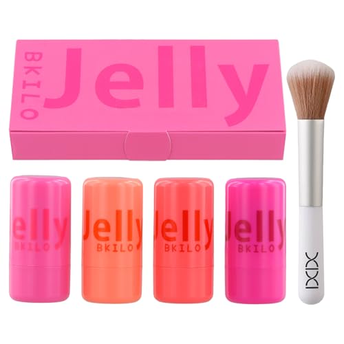4 Colorete en Barra con brocha - Larga Duración Resistentes Agua No Grasos Blush, Hidratantes Rubor en Leche para Mejillas,Ojos y Labios, Set para Todo Tipo de Piel