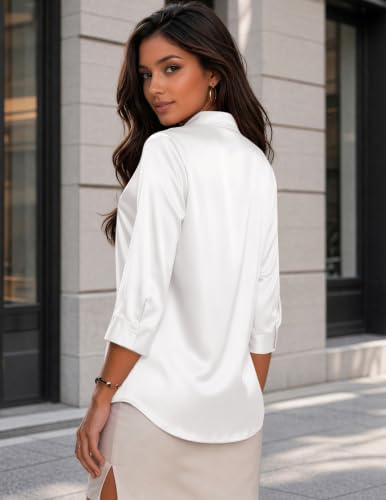 Image of Zeagoo Womens Satin Blouses Button Down Shirts 3 /4 Sleeve Dressy Tops S-2XL