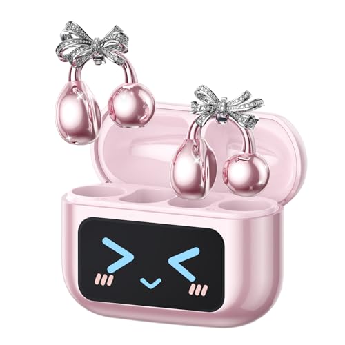 ZOMBIES CAT Clip On Schmuck Kopfhörer Open Ear Kopfhörer Kabellos Bluetooth 5.4 mit Intelligentem Touchscreen 4.1g Leichtgewicht Kopfhörer Sport, 60 Std Wireless Earbuds, M100 Schleifen Ohrringe Rosa