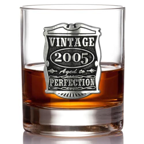English Pewter Company Vintage Years 2005 21st Birthday Old Fashioned Whisky Rocks Glass Tumbler - Unique Gift Idea For Men [VIN006]
