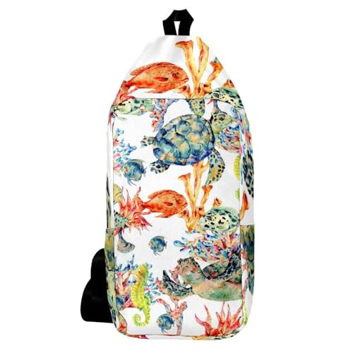 Sac à dos à bandoulière tortue et poissons multicolore 16x36.5cm pour randonnée