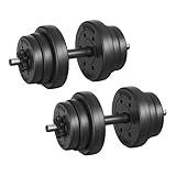 SONGMICS Set of 2 Dumbbells, 2 x 10 kg Adjustable Dumbbells, Plastic-Coated Weight Plates, Fitness Exercise, Home Gym, Ink Black SYL20HV1