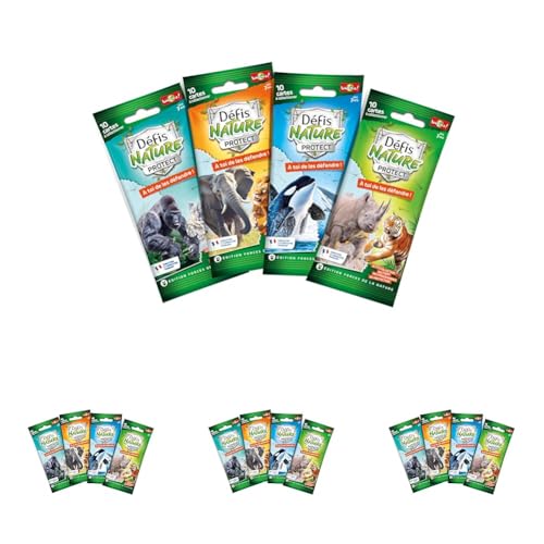 Bioviva - Booster Défis Nature Protect - Booster aléatoire – 10 Cartes aléatoires - Cartes à Collectionner sur Les Animaux du Monde Entier - Dès 7 Ans - Fabriqué en France - 710275 (Lot de 4)