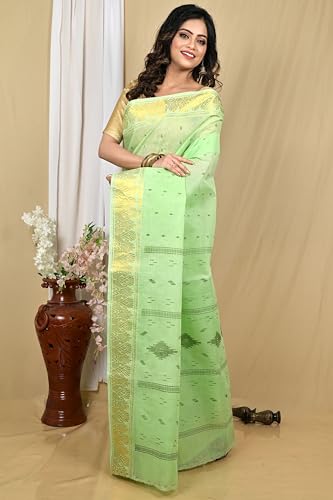 Image of eC ESHA'S COLLECTION Women's Kerala Cotton Floral Motif Printed Zari Bordered Tant Saree Without Blouse Piece