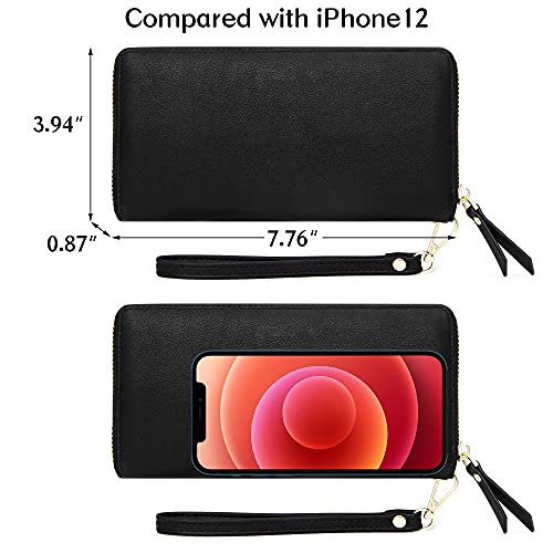 VOCUS Womens Wallet RFID Blocking Zip Around Wallet PU Leather Large Travel Long Purse Credit Card Holder with Wristlet4