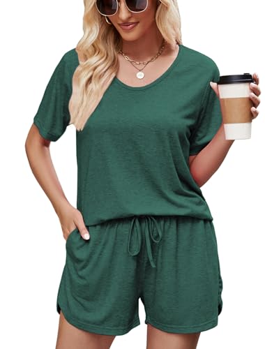 Image of MOYEE Womens Pajama Sets Soft Short Sleeve Shirt and Shorts 2 Pieces Lounge Outfit Sets with Pockets