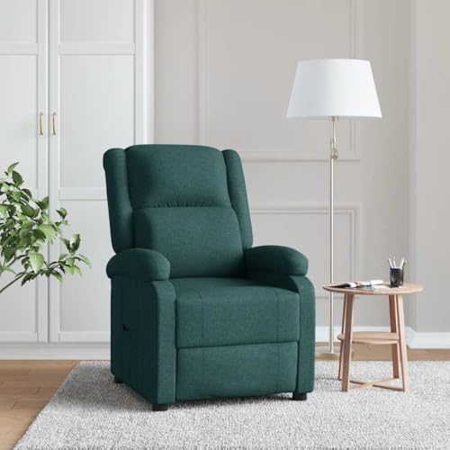Cartvyn Sillón de relax de tela verde oscuro con respaldo ajustable y reposapiés, acolchado con espuma, marco de madera y metal, 70 x 93 x 98 cm, ideal para salón, oficina, zonas de lectura y descanso