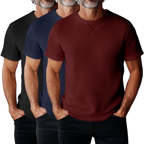 Riyiper 3 Pack Men's Big and Tall Waffle Knit T-Shirts XL-5XL Casual Textured Summer Short Sleeve Tops Crew Neck Basic Tee