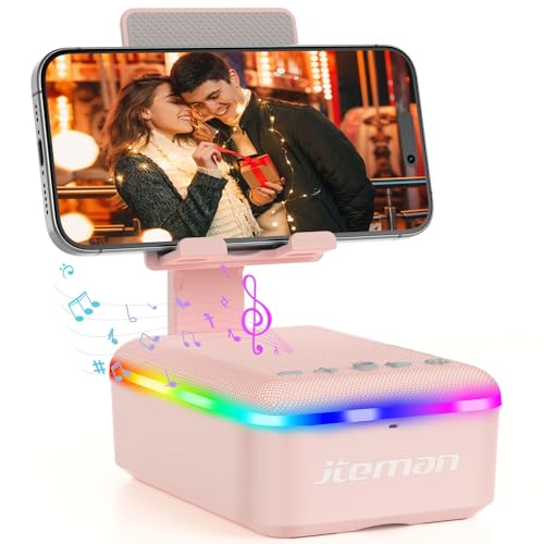 JTEMAN Gifts for Men Women,Cell Phone Stand with Bluetooth Speaker and LED Light,Cool Tech Gadgets,Unique Birthday Gifts for Men Husband Mom Dad-Pink