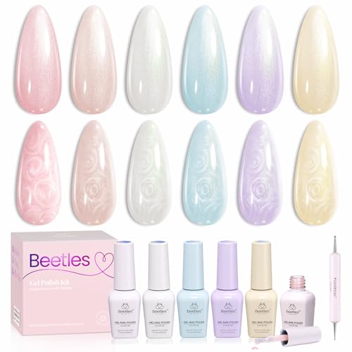Image of Beetles Gel Nail Polish Set- Creamy Twist 6 Colors Pearlescent Gel Polish Kit with Dotting Pen Soak Off UV /LED Nail Polish Gel Home Salon Manicure Nail Gel Gift for Women