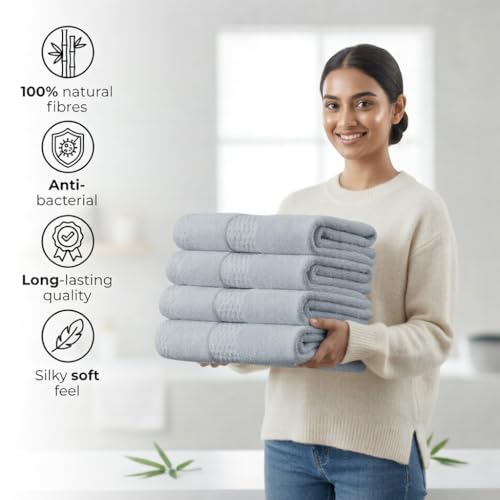 Image of NAKSH Bamboo Towels for Bath Large Size 550 GSM, Beige | Super Absorbent | Soft, Fluffy & Fade Resistant Color | Luxurious & Stylish | Machine Wash