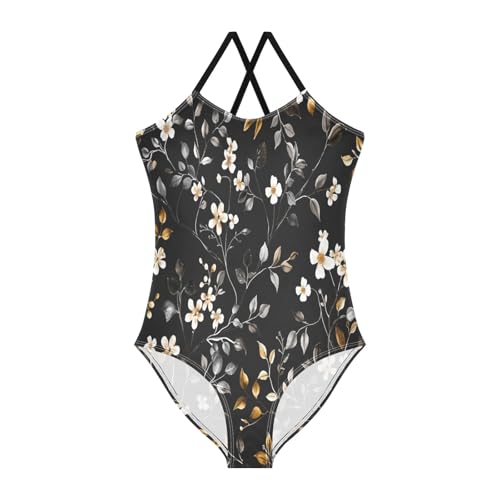 Black Flower Girls One-Piece Swimsuit Beach Bathing Suit