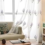 WINYY Lavender Curtain for Bedroom Embroidery Leaf Sheer Curtain Voile Rod Pocket Top Window...
