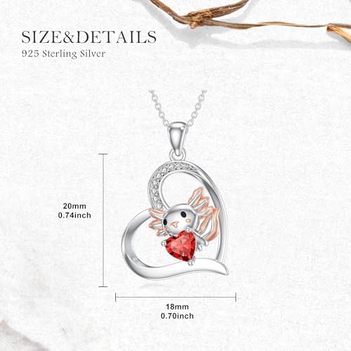 Axolotl Necklace for Women 925 Sterling Silver Natural Garnet Heart Axolotl Pendant Animal Jewelry Mothers Day Gifts for Mom4
