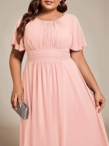 Image of Ever-Pretty Women's Plus Size Formal Wedding Guest Dresses for Curvy Women A Line Chiffon Midi High Low Cocktail Dress