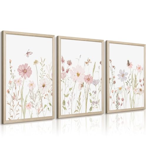 Wildflower Nursery Wall Art Pink Watercolor Floral...